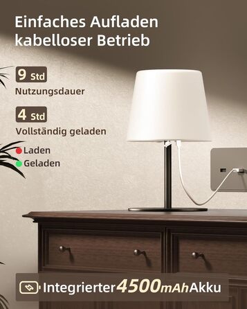 Світлодіодні настільні лампи EZVALO бездротові, 2 шт., IP65, USB-C, диммер сенсорний, 3 режими світла, для дому та кемпінгу (Чорні)