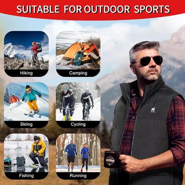 Обогревна жилетка для чоловіків та жінок, 6 зон нагріву, 3 температурні режими, для зимових видів спорту на відкритому повітрі, чорна жилетка з пухом, Back-EU (L)