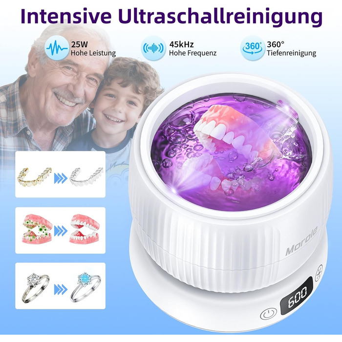 Ультразвуковий очищувач для зубних протезів, кап, брекетів та ювелірних виробів 200 мл, 45000 Гц, з УФ-лампою