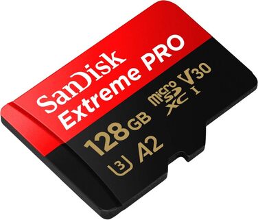 Карта пам'яті SanDisk Extreme PRO microSDXC UHS-I 128 GB з адаптером та RescuePRO Deluxe (A2, Class 10, V30, U3, до 200 МБ/с) для смартфонів, екшн-камер та дронів, чорна