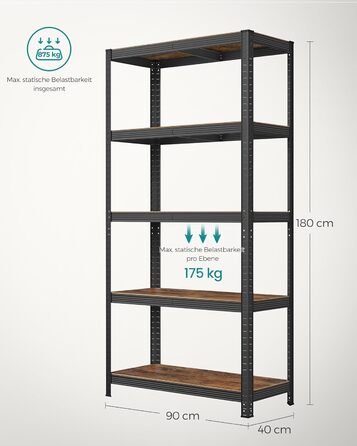 SONGMICS 2-Tier Industrial Bookshelf & Storage Rack - 40 x 90 x 180 cm