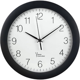 Hama Radio Clock (30cm kitchen clock, quiet radio clock with large dial, analog living room clock including battery) (Black)