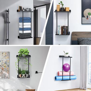 Danclit Towel Holder No Drilling, Carbon Steel Double Self-Adhesive Black Towel Hooks for Bathroom Kitchen