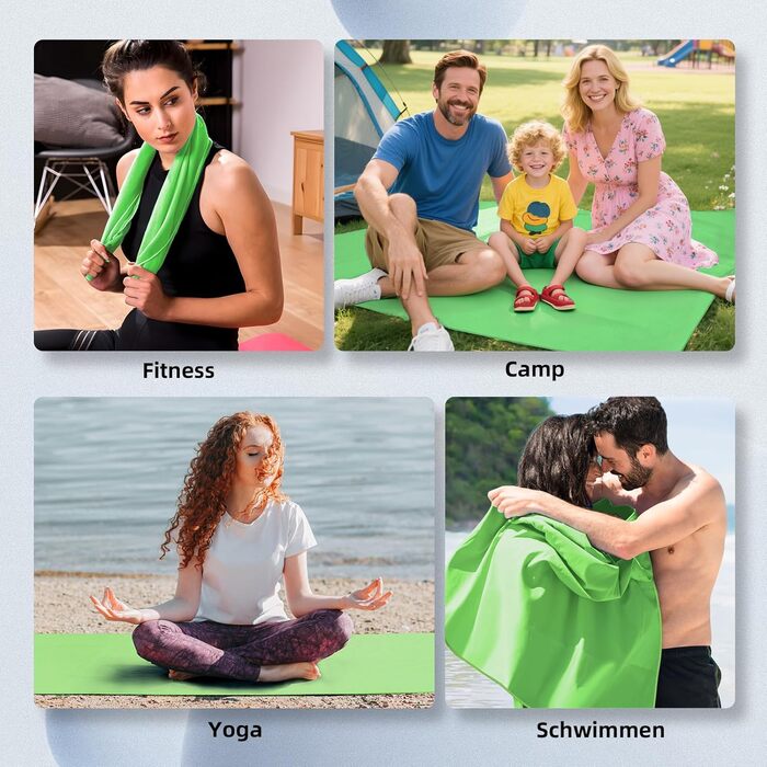 Набір з 3-х рушників з мікрофібри: великий (180х80 см) та 2 маленькі (80х40 см). Швидковисихаючі рушники з мікрофібри для спорту, пляжу, ванни та подорожей (зелені)