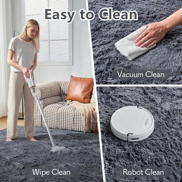 Килимок CHOSHOME для спальні, вітальні: м'який, сучасний, з високим ворсом, антиковзаюча підкладка, для дитячої кімнати, шэггі, сірий, 90x150 см