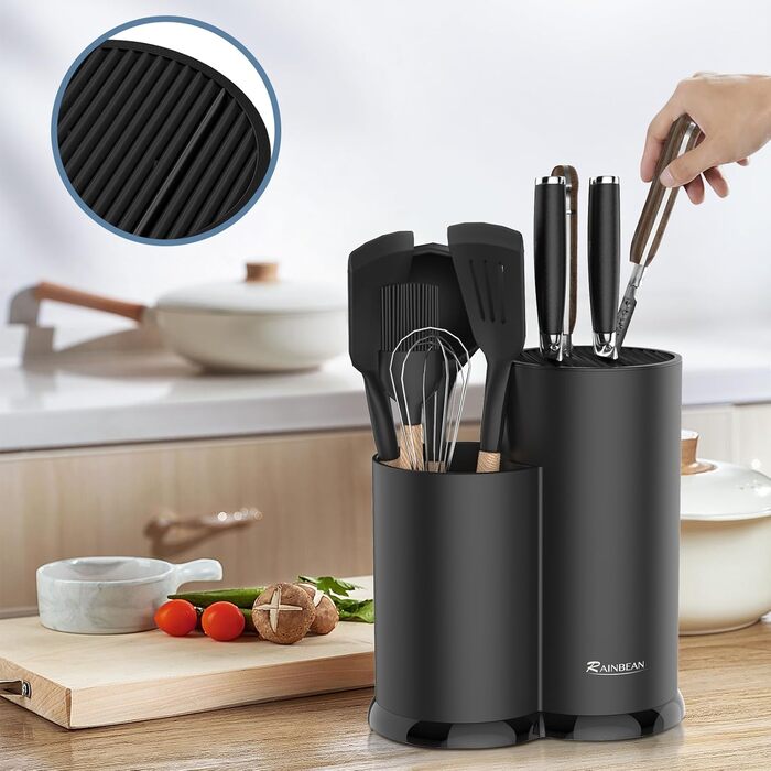 Knife Block Without Knives, Black Universal Round Knife Block Holder Unfurnished with Utensil Holder, Empty Knife Block - Holds 12 8-Inch Knives, Suitable for All Kitchen Knives