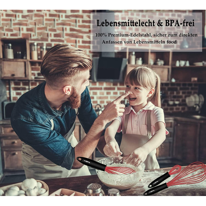 Набір міксерів Walfos 3 шт. з силіконовими вінчиками, червоний, з нержавіючої сталі. Для збивання, змішування та приготування їжі.