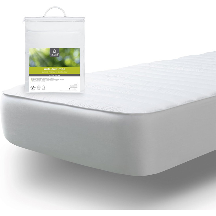 Tural - Quilted Anti-Mite Mattress Protector - Reversible, Padded Mattress Topper/Mite Cover Size 135x200cm