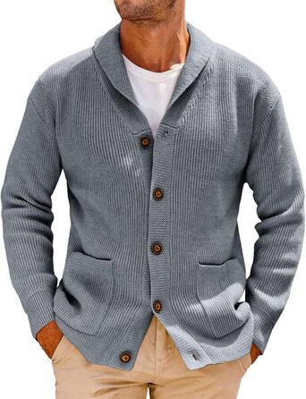 Чоловіча в'язана куртка Runcati з коміром-шарфом, візерунок коси, ґудзикова застібка, зимова, велика в'язана з кишенями, сірий XL