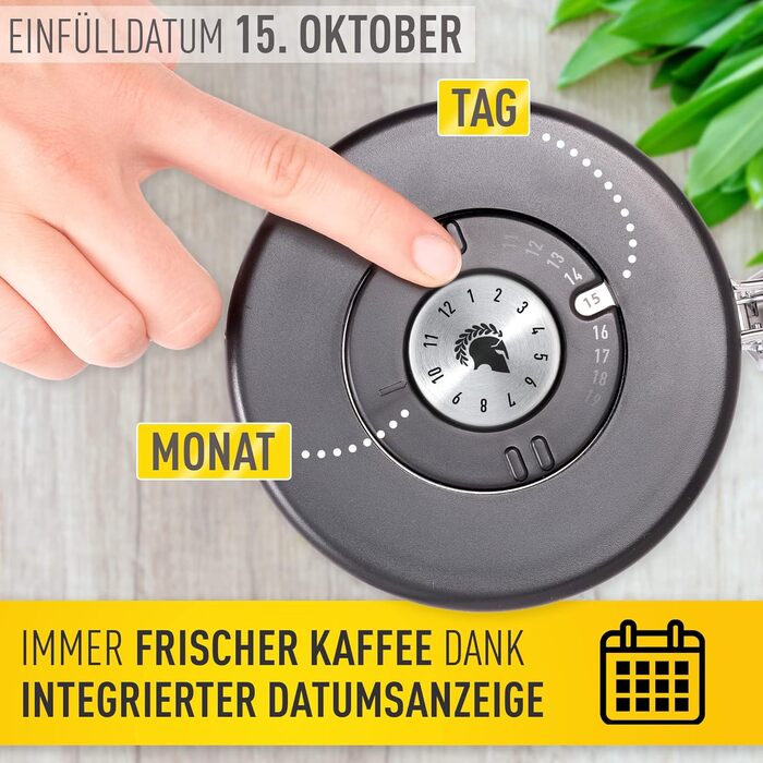 BaristaSoul Barista Legends® - Герметична кавова банка 500г з нержавіючої сталі з вічним календарем (Gunmetal)