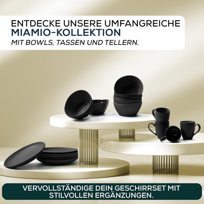 Набір мисок Miamio Palmanova (6 шт., 800 мл) – чорний, матові миски для мюслі та інших страв
