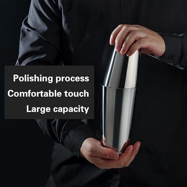 Набір для коктейлів WOTOR Boston: шейкер 18oz та 28oz, сито, подвійний джигер, професійний барний інвентар (срібло)