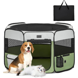 PETSFIT Розкладний вольєр для цуценят та дрібних тварин, вольєр для собак, котів, сірий/зелений, 92x84x53 см