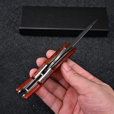 VG10 Damascus Steel Pocket Knife Folding Knife for Men EDC Camping Outdoor (Scandi Grind) (SD604C)