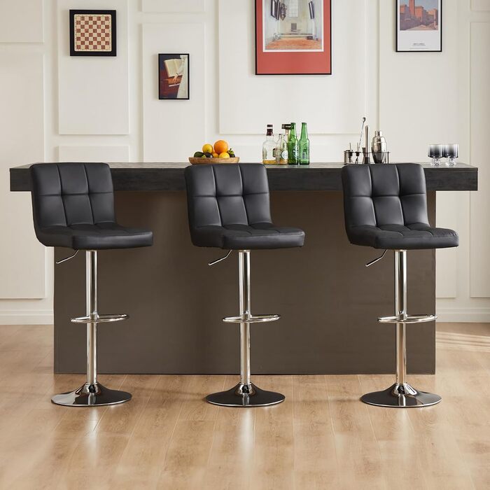 DUMOS Modern Adjustable Bar Stools 2-Pack - Metal Legs, Kitchen & Bar Height - White & Dark Black