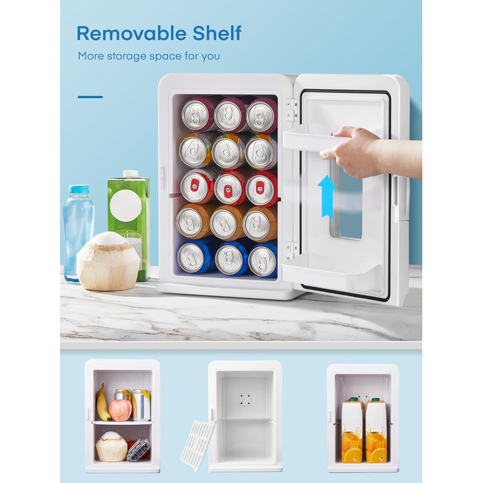 NORTHCLAN Міні холодильник 2в1 15 літрів (21 банка), портативний з охолодженням та нагріванням, 12V/220V для авто, офісу та гуртожитку, чорний, Max & Eco-режим