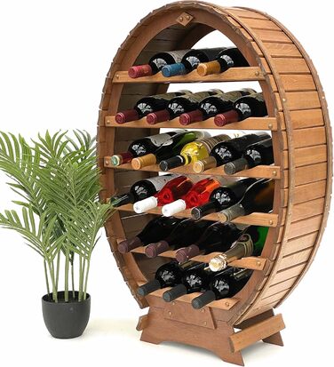 DanDiBo Wine Rack Wooden Standing Wine Barrel 24 Bottles Brown Bottle Rack Bottle Holder Barrel