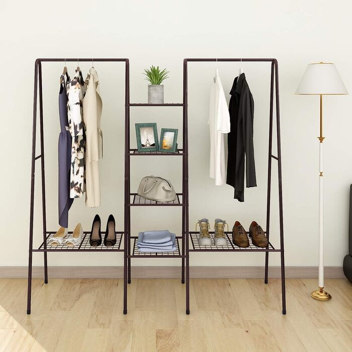 JURMERRY Metal Clothes Rack Clothes Rod Garment Racks with Shoe Storage, (Bronze)