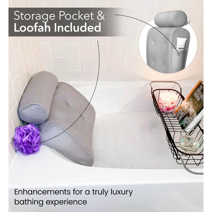 Everlasting Comfort Luxury Bath Pillow - Head, Neck, and Back Support Cushion for Bathtub, Spa, and Soaking