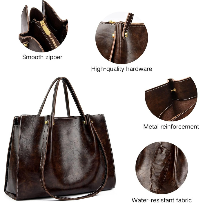 Сумка жіноча велика елегантна через плече PU шкіра Shopper Bag для роботи, школи, офісу, повсякденна (Коричнева)