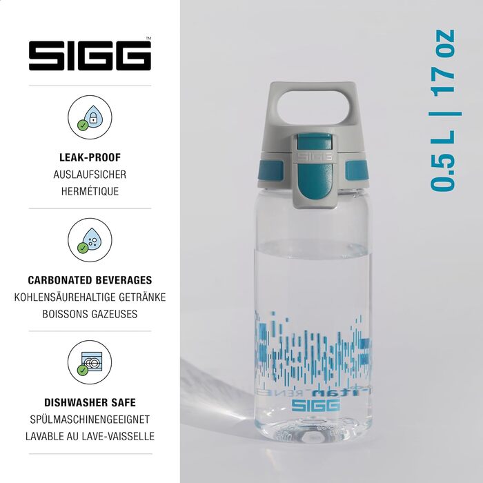 SIGG - Tritan Drinking Bottle - Sport Bottle Total Clear ONE MyPlanet Aqua - Carbonated Drinks - Dishwasher Safe, Leak-Proof, Scratch-Resistant - BPA-Free - Sports & Fitness - Blue - 0.5L