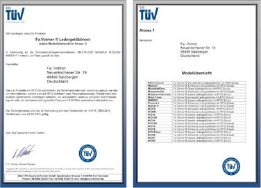 Fa. Volmer Black Leather Wallet made of genuine leather in portrait format with TÜV-tested RFID protection Phoenix 3, Black