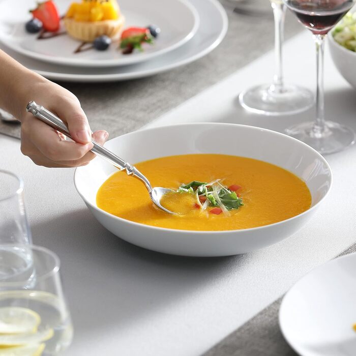 MALACASA, Amelia Series, Dinner Set for 12 People, 48-Piece Porcelain Tableware Set, White Combination Service, with 12 Dinner Plates, 12 Cake Plates, 12 Soup Plates, and 12 Bowls, White 48-Piece