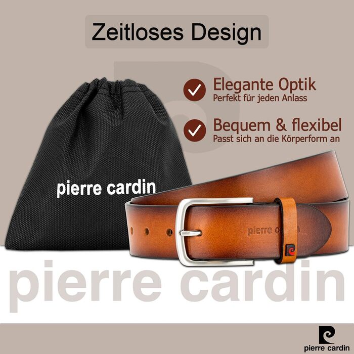 Чоловічий шкіряний ремінь Pierre Cardin, 40 мм, колір коньяк, 105 см