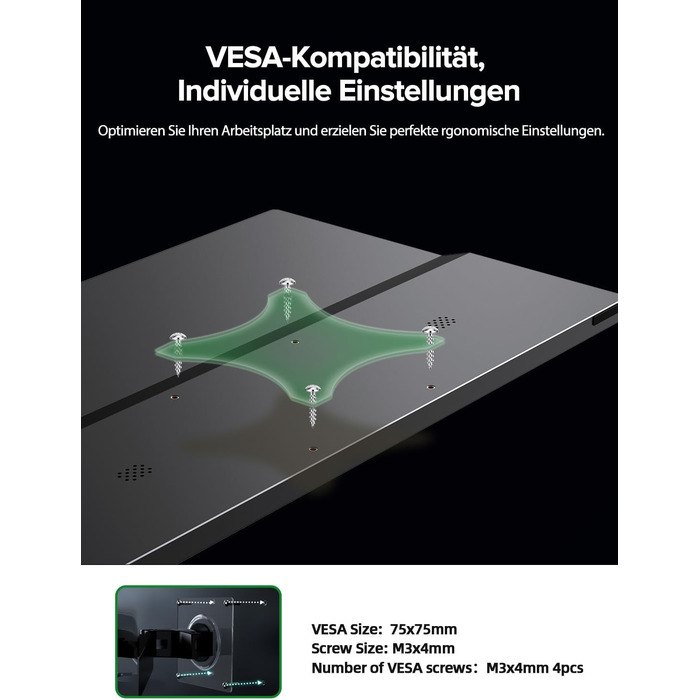 UPERFECT Портативний монітор з сенсорним екраном 15.6' FHD, 125% sRGB, матове покриття, 2000:1 контрастність, VESA, Dual USB-C, для ноутбука/телефону/ігрової консолі