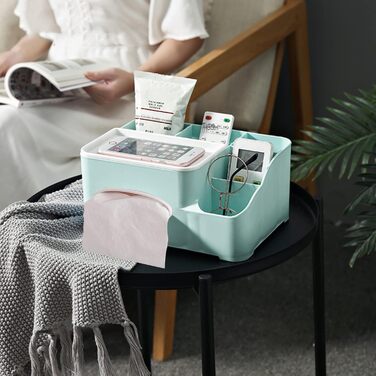 Tissue Box, Tissue Holder Box, Multifunctional Tissue Holder with Stylish Remote Control Tabletop, Cosmetic Tissue Box for Office Bedroom Car (A green)