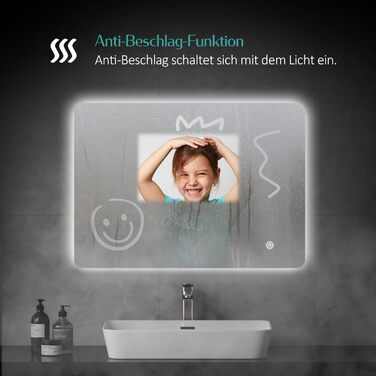 Дзеркало для ванної кімнати EMKE з підсвічуванням 50x70 см, проти запотівання, 3 кольори світла, диммування, сенсорне управління, функція пам'яті та автоматичне вимкнення через 3 години