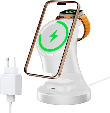 3-в-1 Зарядний пристрій MagSafe: Індукційна бездротова станція для iPhone та Apple Watch/AirPods Pro, білий