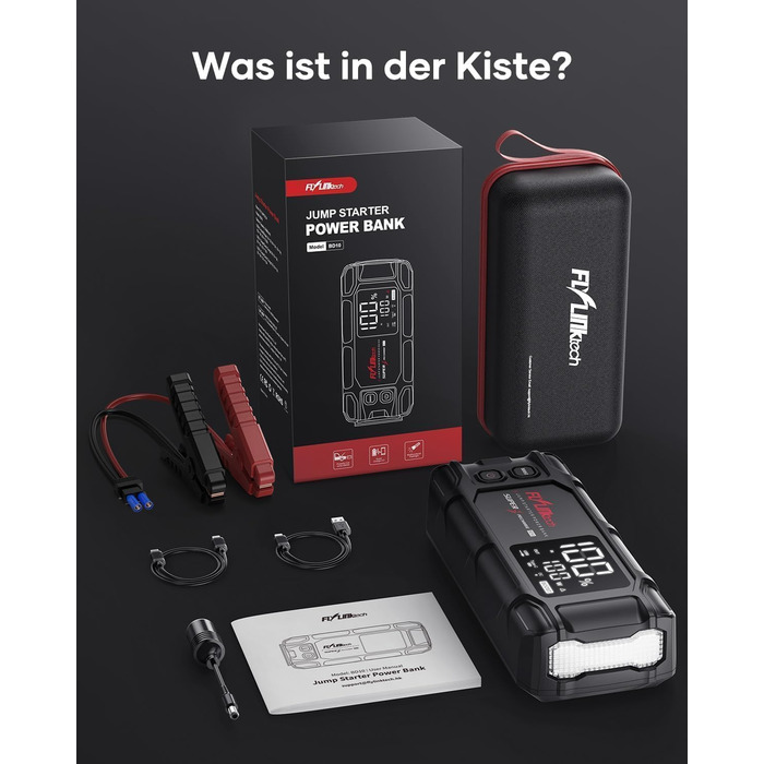 Powerbank Flylinktech 8000A для авто: 26800mAh, 8000A, PD65W, Jump Starter для бензинових та дизельних двигунів (до 12.0L)