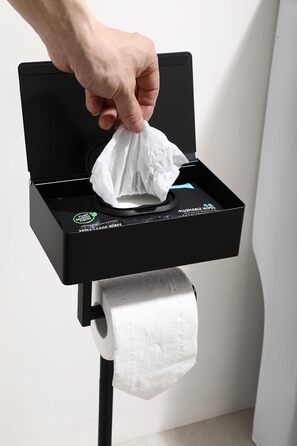 Day Moon™ Standing Toilet Paper Holder, Wet Toilet Paper Box - Toilet Paper Holder with Wet Tissue Box, Toilet Paper Holder with Shelf - Toilet Paper Holder Matte Black Free Standing