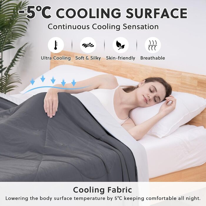 Охолоджуюча ковдра HOMFINE двостороння, легка, Q-Max > 0,4, для літа, 200x220 см, сіра – ковдра для ліжка, самохолодна, літня, cooling blanket