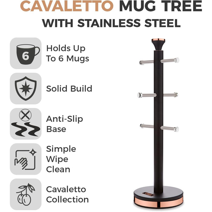 Tower T826132PNK Cavaletto Beaker Stand with Stainless Steel Stoppers, Soft Base, Marshmallow Pink and Roségold (Black and Rose Gold)