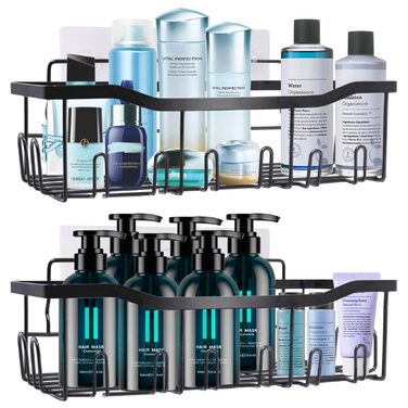 Дзеркальна поличка для душу WAOAW без свердління, 2 шт. Чорний, нержавіюча сталь, для шампуню, гелю для душу, мила, косметики