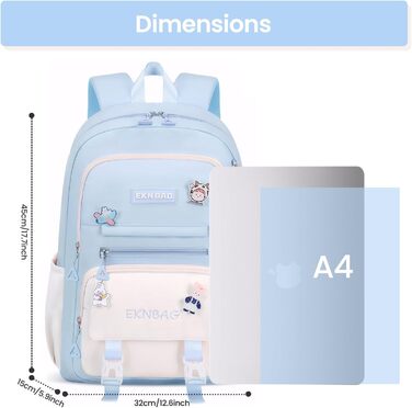 Шкільний рюкзак Tanou для дівчаток-підлітків, велика місткість, 3-7 клас, легкий нейлон, стильний, блакитний