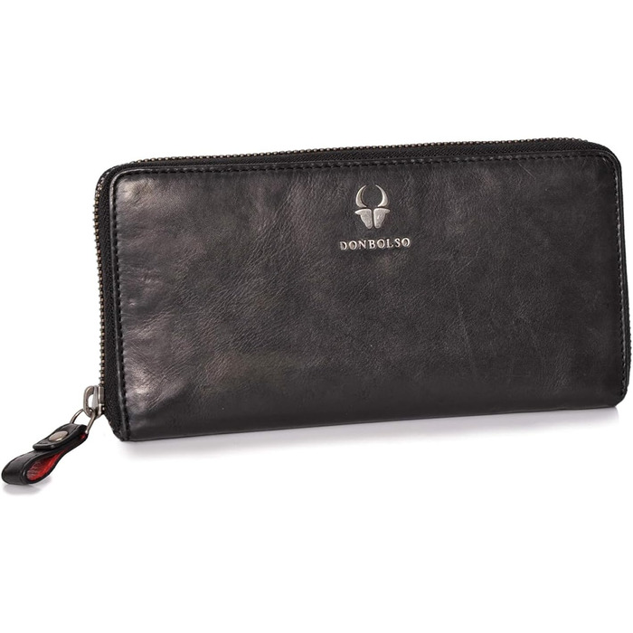 DONBOLSO Wallet Lisbon - Genuine Nubuck Leather Wallet for Women - XL Wallet with 13 Card Slots and RFID Protection - Gift a Stylish Wallet - Black