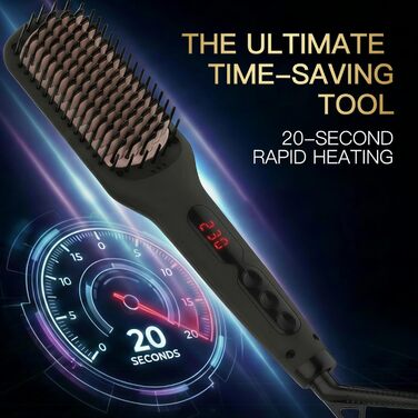 Плойка-щітка Megawise Pro Keramik з іонами - швидкий нагрів, захист від опіків, подвійна напруга, для домашнього використання (чорна)