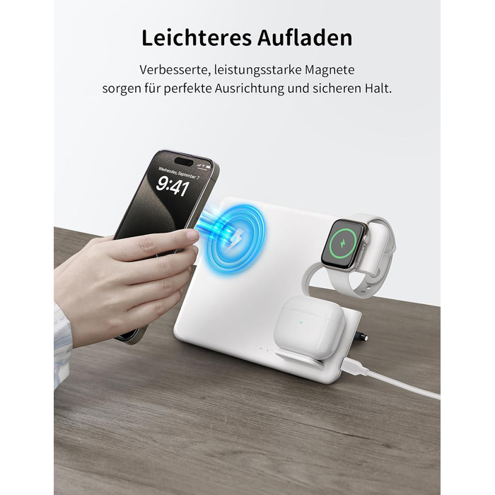 Зарядний пристрій JoyGeek 3-в-1 з MagSafe для Apple Watch, iPhone 16/15/14/13/12 та AirPods, складна зарядка