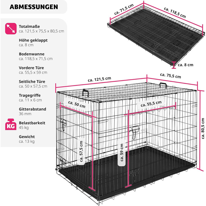 Транспортний вольєр для собак Tectake®: стабільний, розкладний, для колір автомобіля, кемпінгу та дому (108x71x76 см)