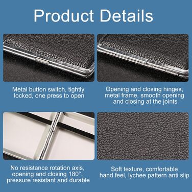 Чохол для сигарет на 20 сигарет, чорний, з кліп-застібкою, PU шкіра, 10 x 9.5 x 1.9 см