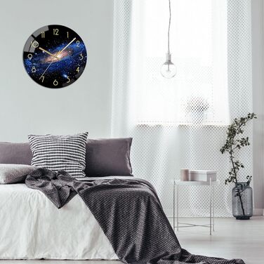 VIKMARI Glass Wall Clock Silent-Non Ticking Wand Clocks - Quality Quartz Battery-Operated Round 12 Inch (Night Sky Pattern)