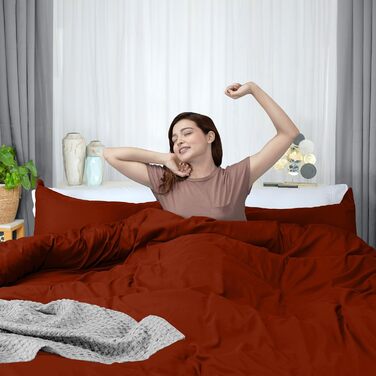 Комплект постільної білизни Utopia Bedding: простирадло на ліжко + 2 наволочки, 3 шт., розмір Queen, оранжевий/червоний, з візерунком 'Сонячний зигзаг'