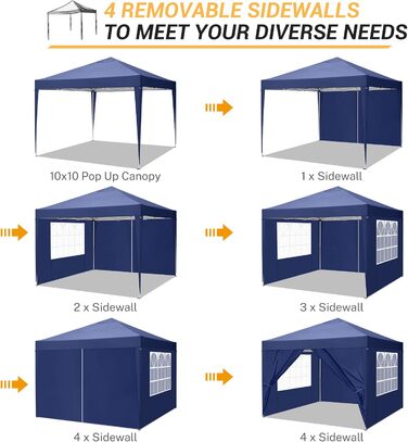 COBIZI Pavilion 3x3 Waterproof Folding Pavilion with 4 Side Panels Outdoor Folding Pavilion Stable UV Protection 50+ Pop-Up Garden Pavilion Party Tent for Outdoors, Garden, Party, Wedding, Market (3x3m Navy Blue)