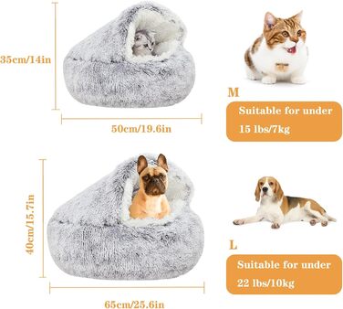 Comforting Cat Bed, Small Dog Bed, Warm Cozy Soft Plush Winter Bed for Cat Caves, Non-Slip Bottom, Machine Washable, Sofa Bed for Puppies/Small to Medium Cats
