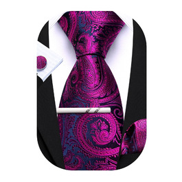 Краватка з пазушною хустинкою та запонками Barry.Wang, комплект 3 шт. (фіолетовий павучий візерунок)