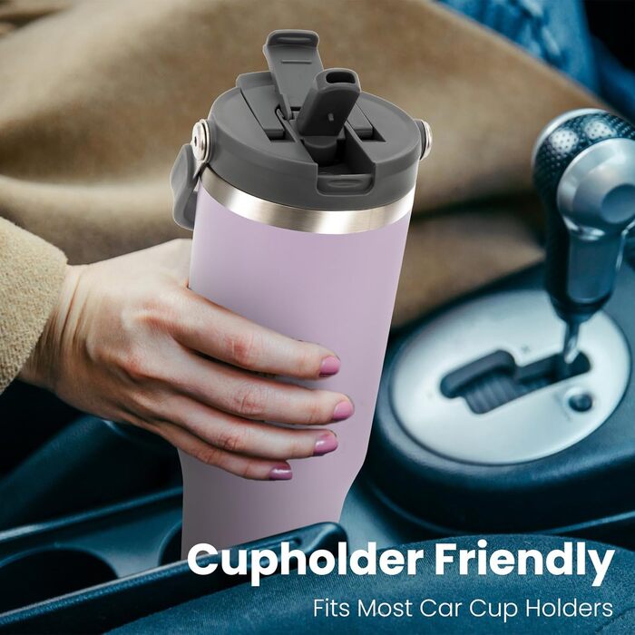 Термокружка Riley Joy 2.0 з нержавіючої сталі 1л з трубочкою та ручкою - для кави з собою, миється в посудомийній машині, не протікає, 1200 мл, фіолетовий