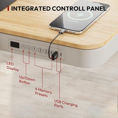 Електричний стіл Sanodesk з регулюванням висоти, ящик, сенсорне керування, USB-порти, 120 x 60 см, білий, 120 x 60 x (73.5-118) см